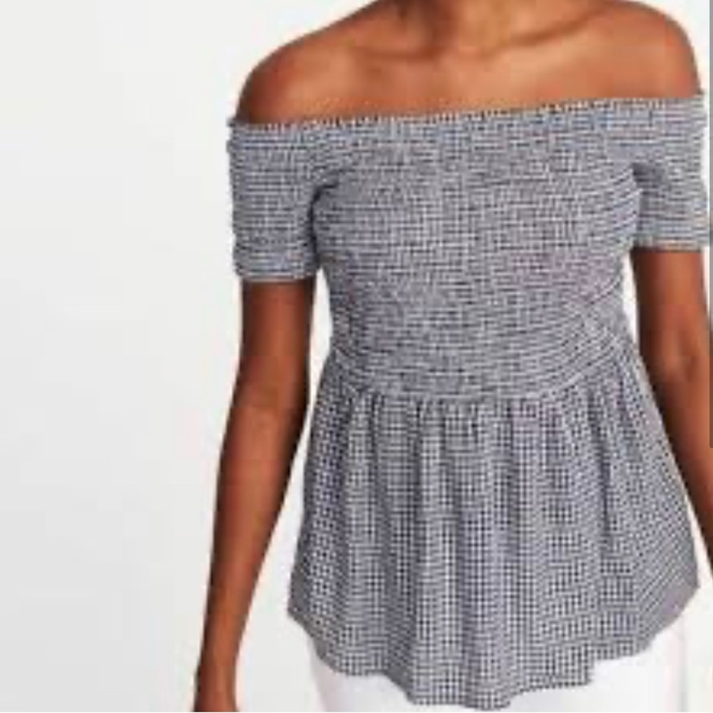 Old Navy Smocked Gingham Off the Shoulder Blouse Size XL Extra Large Navy Blue